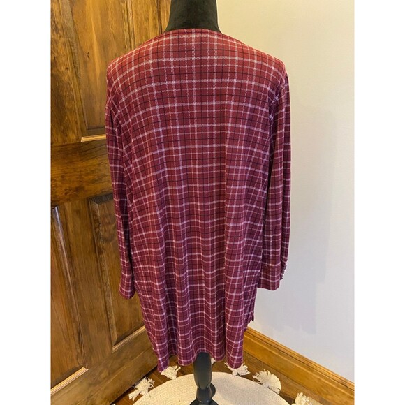 Liz Claiborne Womens Plus Size XL Burgundy Plaid Gold Button Cuffs  Top Blouse - Picture 6 of 11